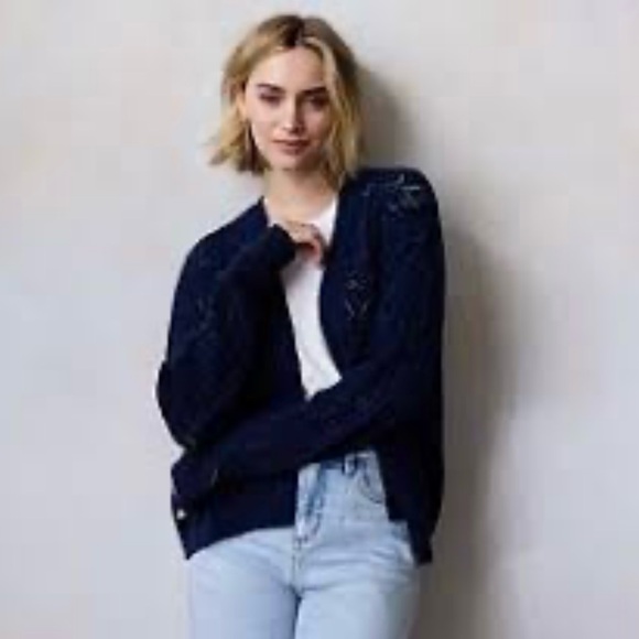 LC Lauren Conrad navy blue crochet cardigan sweater petite small - Picture 8 of 8